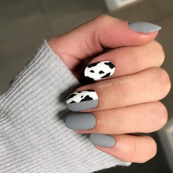 35 Gray Nail Designs For 2022 — Cow Print and Grey Nails