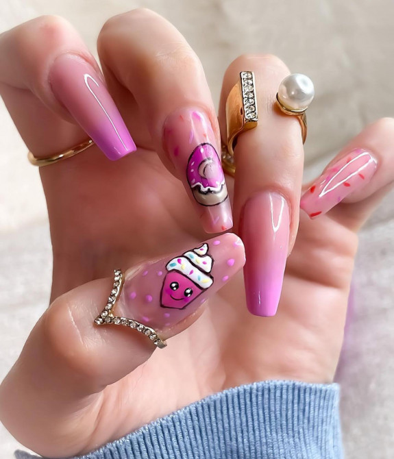 25 Donut Nail Art Designs — Pink Ombre Donut Nails