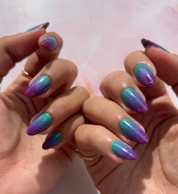 40 Trendy Fall Nails in 2022 — Ombre Teal and Purple Nails