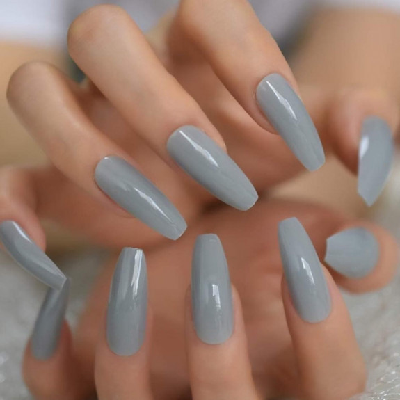 35 Gray Nail Designs For 2022 — Gray Coffin Nails