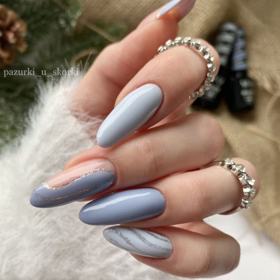 35 Gray Nail Designs For 2022 — Grey and Silver Almond Nails Design