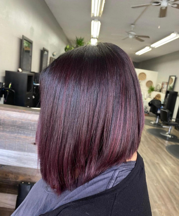 30 Black Cherry Hair Color Ideas — Lob Haircut