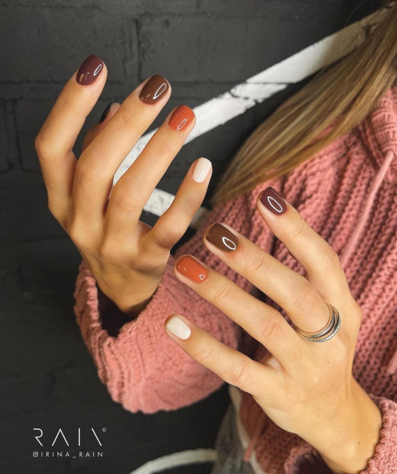 30 Stylish Fall Nail designs — Brown, Orange and White Short Nails