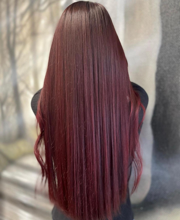 30 Black Cherry Hair Color Ideas — Balayage Bright Cherry Long Hair