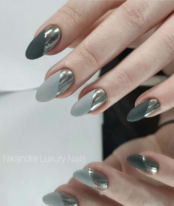 35 Gray Nail Designs For 2022 — Silver Chrome Gray Nails