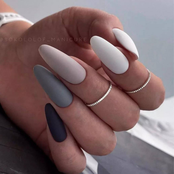 35 Gray Nail Designs For 2022 — Gradient Gray Almond Nails