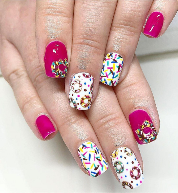 25 Donut Nail Art Designs — Sprinkle, Donut and Pink Square Nails