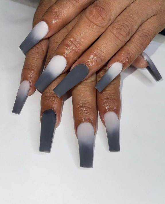 35 Gray Nail Designs For 2022 — Ombre Gray Acrylic Nails