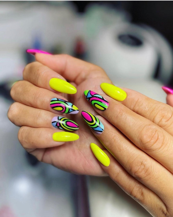 30 Psychedelic Nail Designs — Psychedelic + Bright Yellow Nails