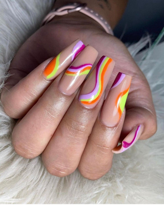 30 Psychedelic Nail Designs — Colorful Swirly Ballerina Nude Nails