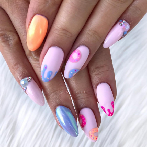 25 Donut Nail Art Designs — Matte Pink Donut Nails