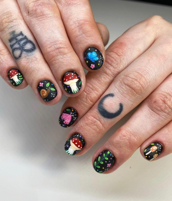 30 Mushroom Nail Designs — Butterfly, Mushroom and Snail Nails