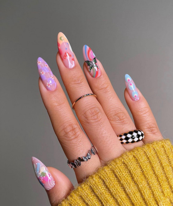 30 Mushroom Nail Designs — Mismatch Mushroom Hippie Nails