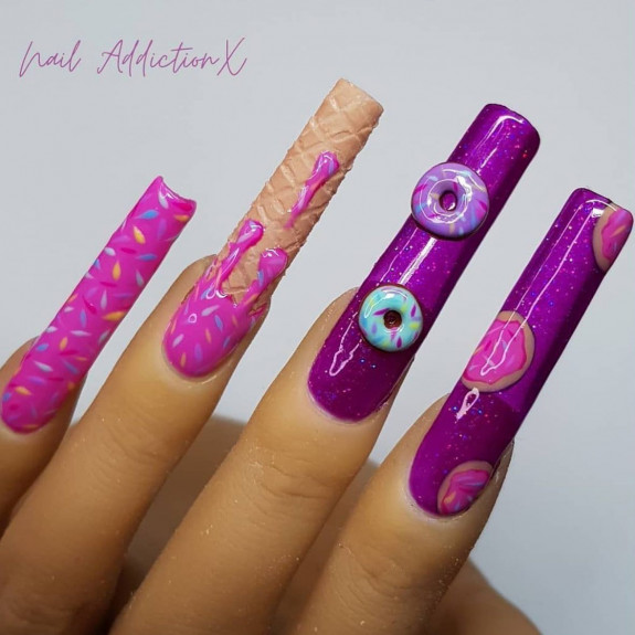 25 Donut Nail Art Designs — Donut & Ice Cream Purple Nails