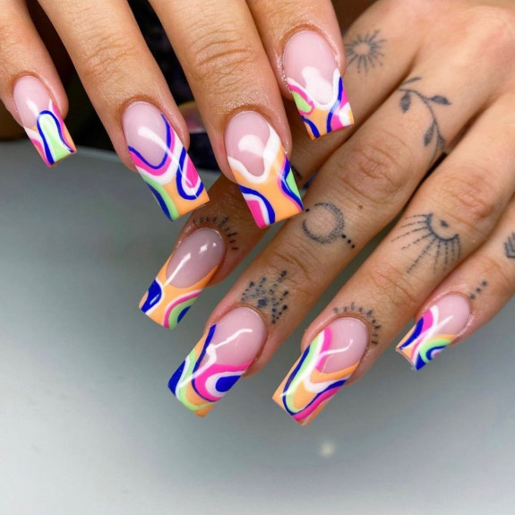 30 Psychedelic Nail Designs — Colorful Swirly French Tip Nails