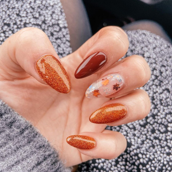 40 Trendy Fall Nails in 2022 — Fall Leaf + Shimmery Nails