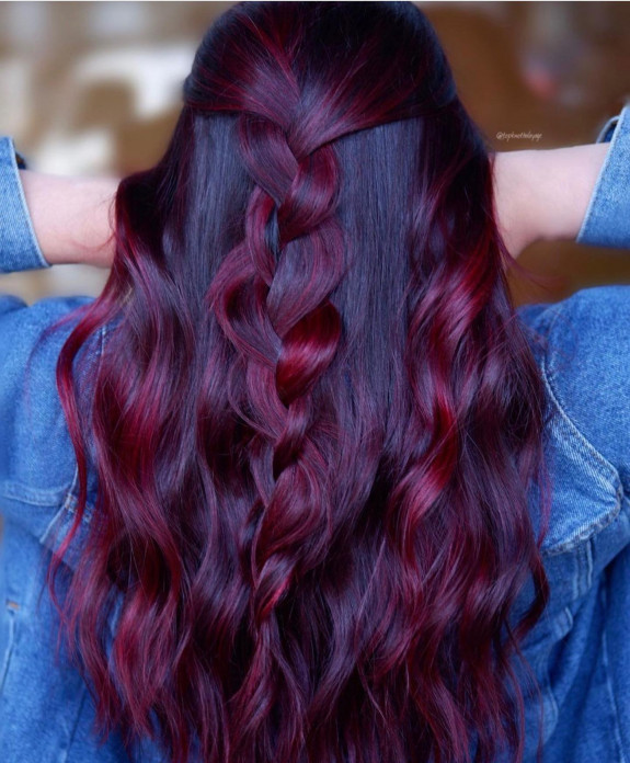 30 Black Cherry Hair Color Ideas — Red-Purple Cherry Long Hair