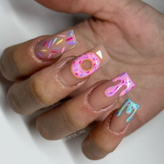 25 Donut Nail Art Designs — Donut Nude Tapered Square Nails