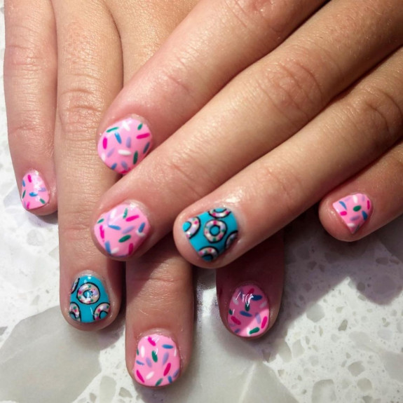 25 Donut Nail Art Designs — Donut & Sprinkle Short Nails