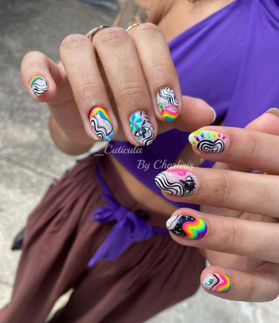 30 Psychedelic Nail Designs — Hippie Oval Short Nails