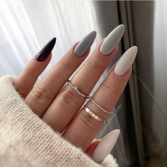 35 Gray Nail Designs For 2022 — Gradient Gray Almond Nails