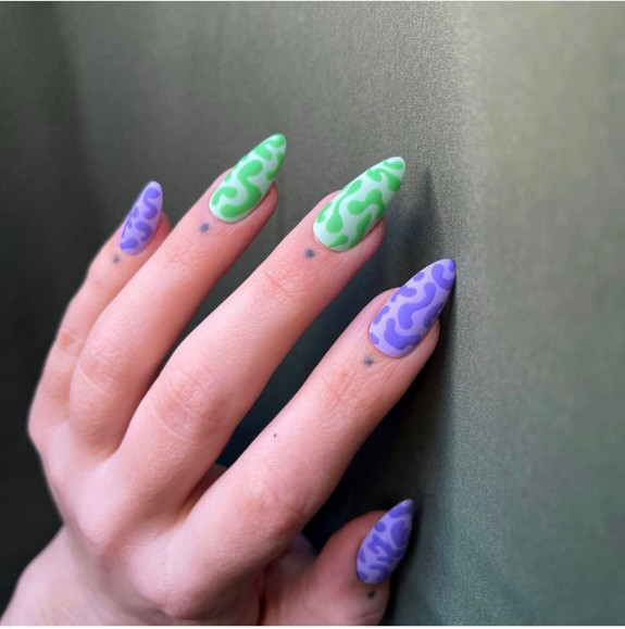 30 Psychedelic Nail Designs — Green and Purple Fun Nails Design