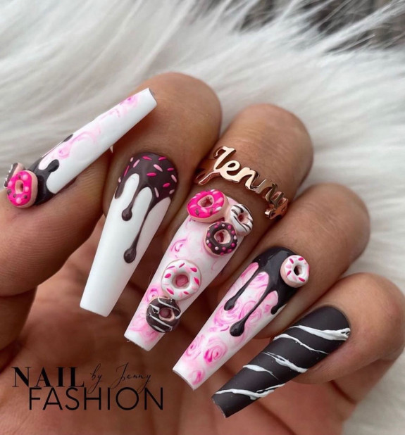 25 Donut Nail Art Designs — Acrylic Ballerina Donut Nails