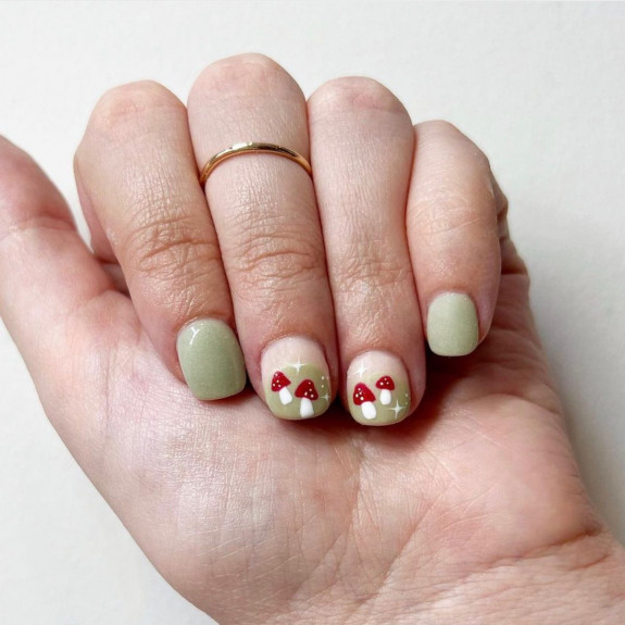 30 Mushroom Nail Designs — Soft Green + Mushroom Nails