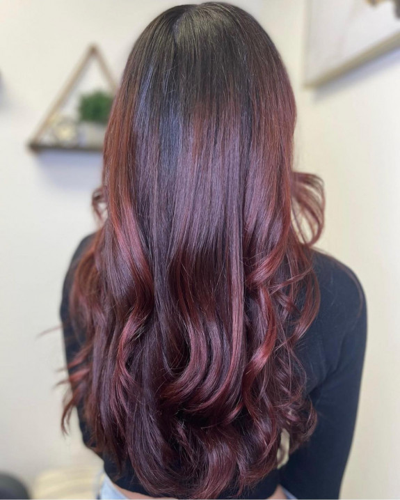 30 Black Cherry Hair Color Ideas — Balayage Long Swirl Hair