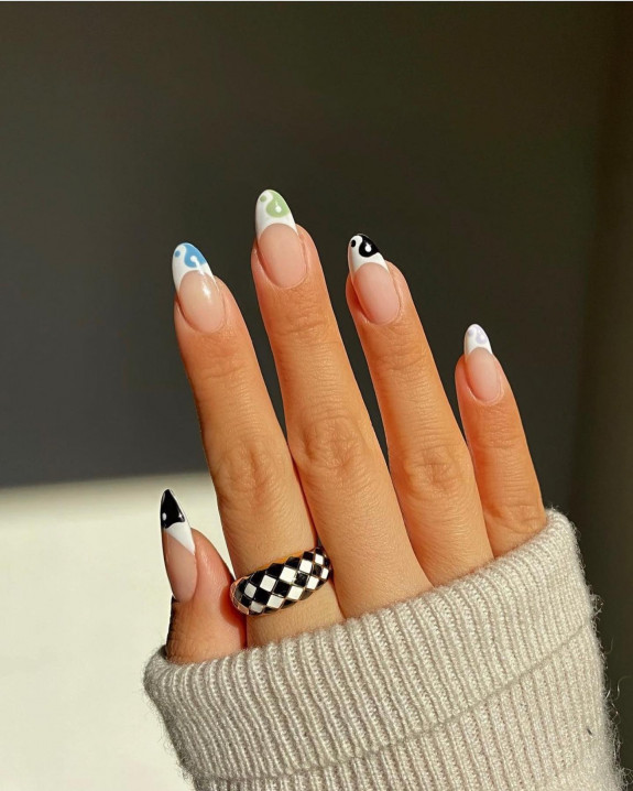 35 Yin Yang Nail Designs — White French Tip + Yin Yang Nails