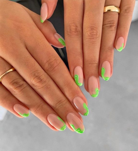 30 Lime Green Nail Ideas — Swirl Green Acrylic Tip Nails