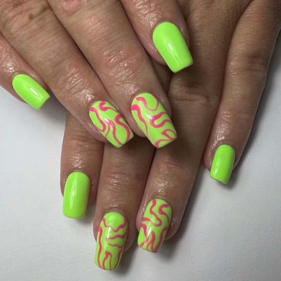 30 Lime Green Nail Ideas — Pink Swirl Green Nails