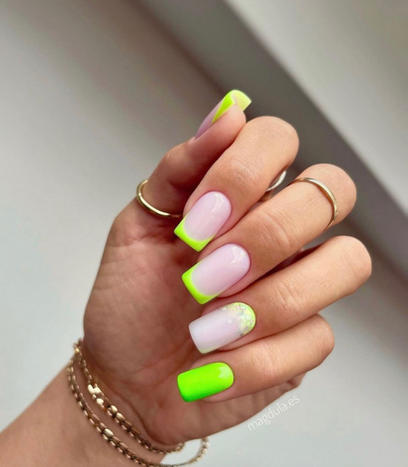 30 Lime Green Nail Ideas — French Tip Square Nails