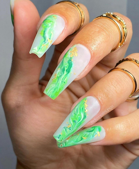 shades of green nail color ideas. lime green nail ideas, lime green nails, lime green nail color, lime green nail designs, lime green nails 2022, green nails, summer nails, green nails acrylic, lime green nails short, lime green french tip nails, swirl green nails