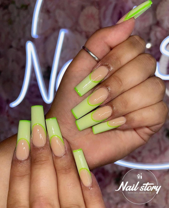 30 Lime Green Nail Ideas — Lime Green French Tip Acrylic Nails