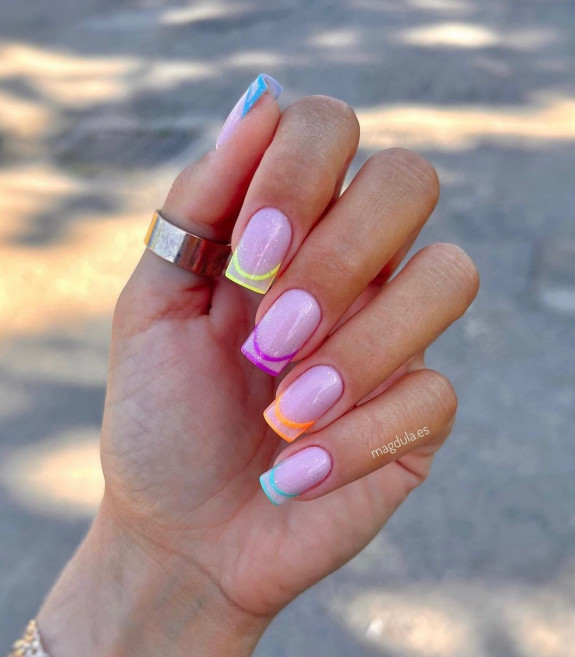 34 Cute Summer Nail Ideas — Different Color Double French Nails