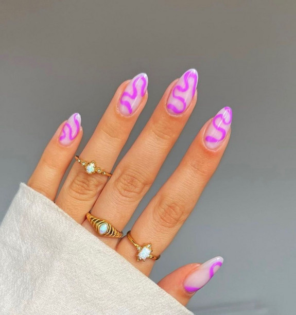 34 Cute Summer Nail Ideas — Purple Swirl Nails