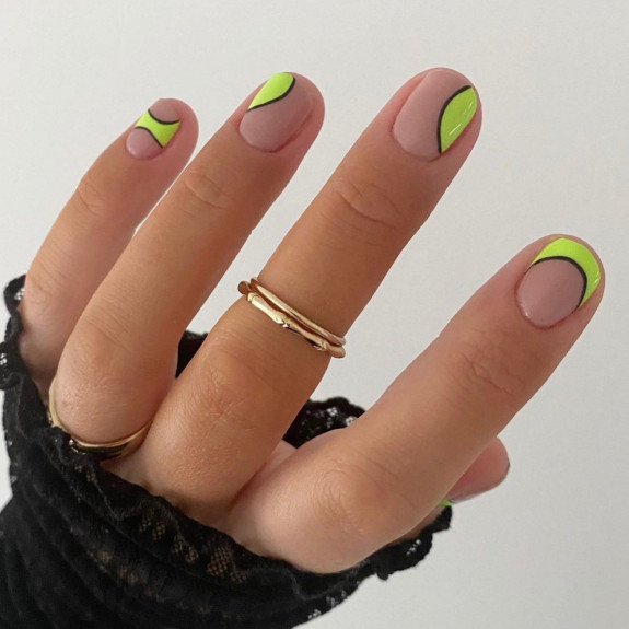 30 Lime Green Nail Ideas — Abstract Lime Green Short Nails