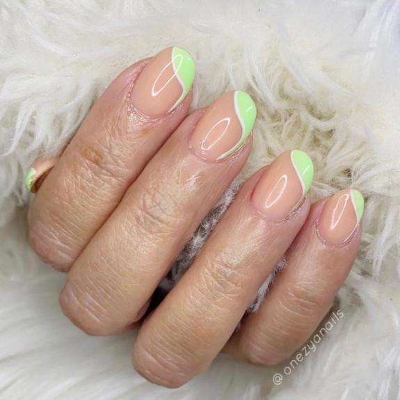 30 Lime Green Nail Ideas — Green Side French Nails