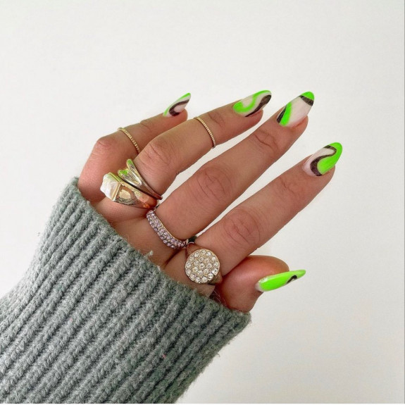 shades of green nail color ideas. lime green nail ideas, lime green nails, lime green nail color, lime green nail designs, lime green nails 2022, green nails, summer nails, green nails acrylic, lime green nails short, lime green french tip nails, swirl green nails