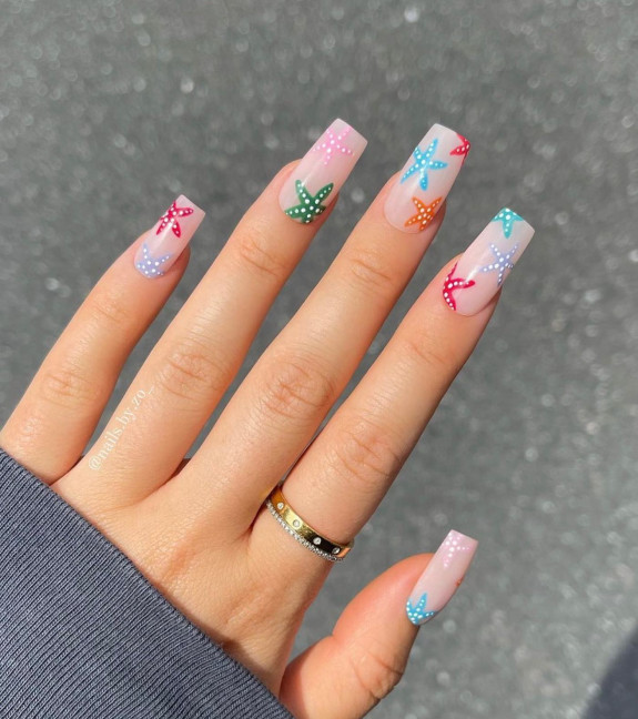 34 Cute Summer Nail Ideas — Colorful Starfish Nails