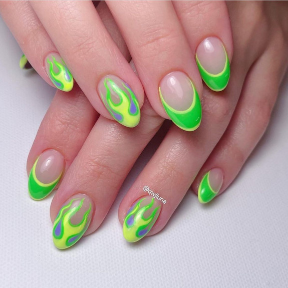 shades of green nail color ideas. lime green nail ideas, lime green nails, lime green nail color, lime green nail designs, lime green nails 2022, green nails, summer nails, green nails acrylic, lime green nails short, lime green french tip nails, swirl green nails