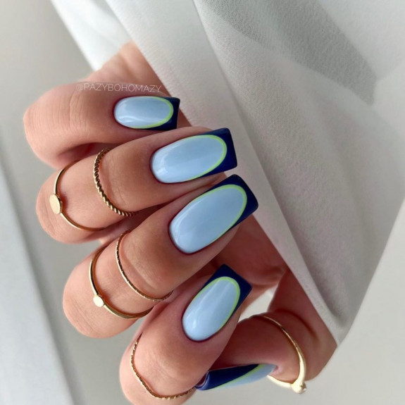 34 Cute Summer Nail Ideas — Black French Blue Nails