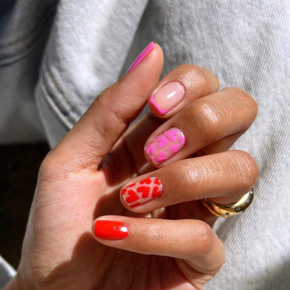 34 Cute Summer Nail Ideas — Pink and Red Heart Nails