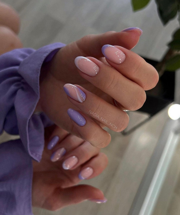 34 Cute Summer Nail Ideas — Lavender French + Abstract Nails