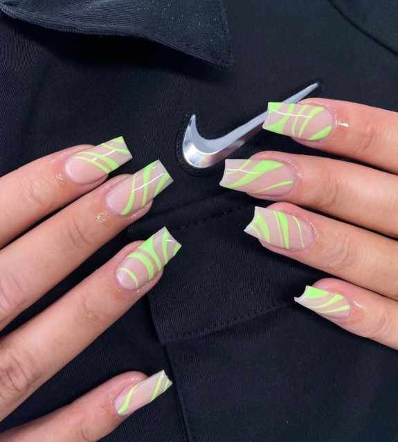 30 Lime Green Nail Ideas — Swirl Green Sheer Nails