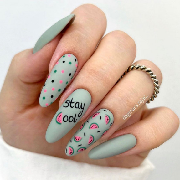 34 Cute Summer Nail Ideas — Stay Cool Melon Almond Nails