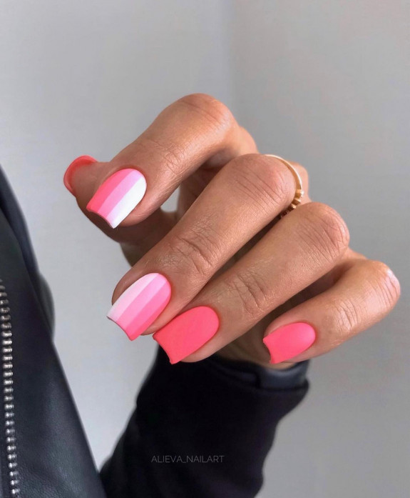 34 Cute Summer Nail Ideas — Gradient Pink Square Nails