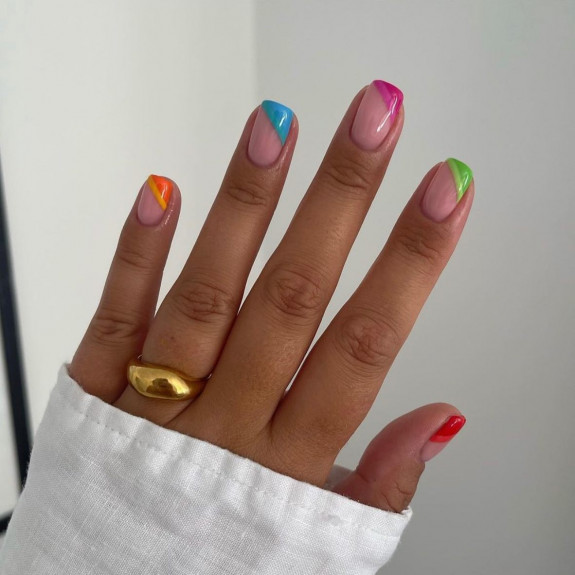 25 August Nail Ideas in 2022 — Different Color Side Tip Nails