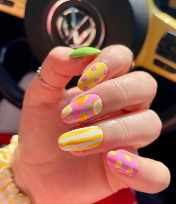 25 August Nail Ideas in 2022 — Pink and Yellow Nail Design